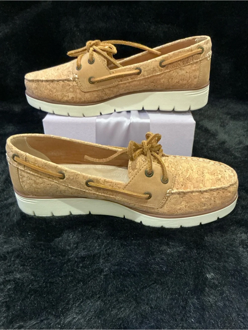Sperry Cork-Textured Boat Shoes in Tan Women’s 7.5